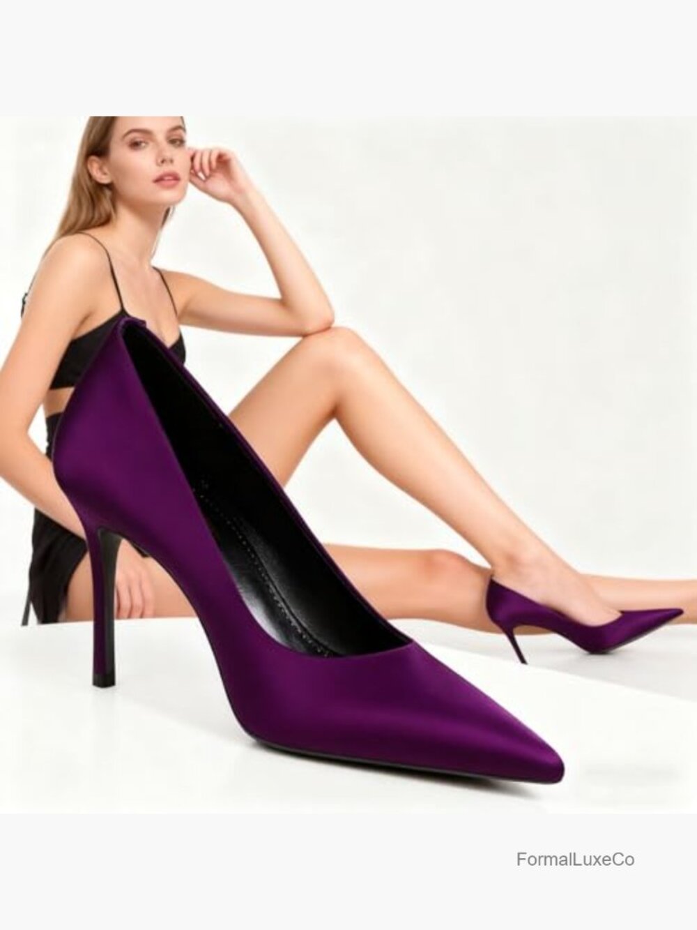 Satin Stiletto Pumps Slip-On Pointed Toe Heels Wedding Office Party Shoes - Picture 2 of 7